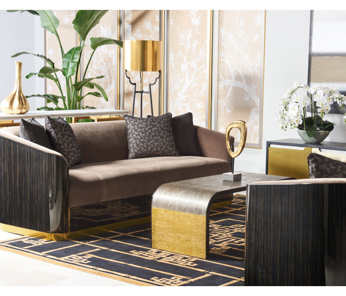 Contemporary Antique Satin Gold Brass & Black Stainless Steel Floor Lamp