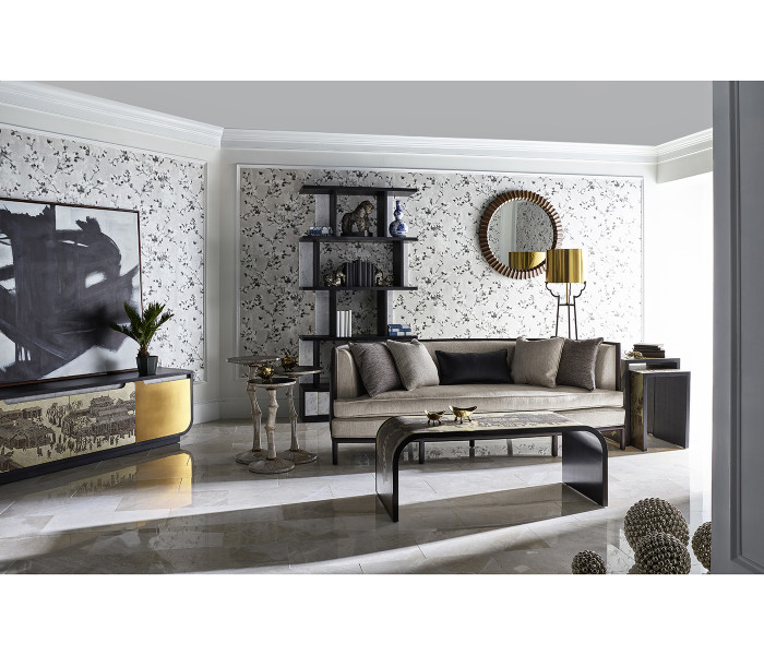 Contemporary Antique Satin Gold Brass & Black Stainless Steel Floor Lamp