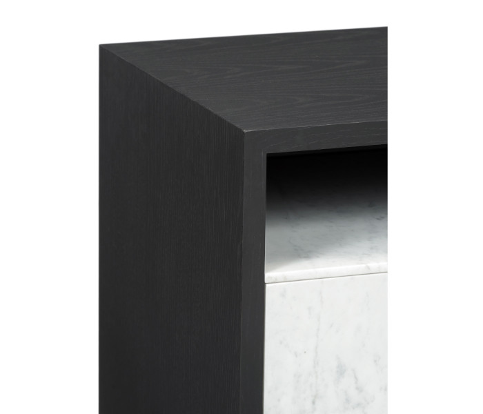 Contemporary Ebonised Oak & White Calcutta Marble Bedside Chest of Drawers Contemporary Ebonised Oak & White Calcutta Marble Bedside Chest of Drawers