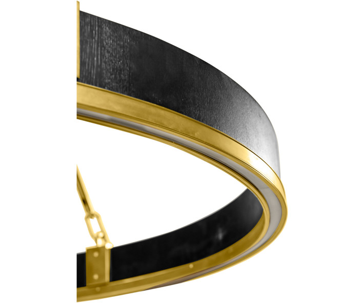 Round Contemporary Ebonised Oak & Brass Chandelier