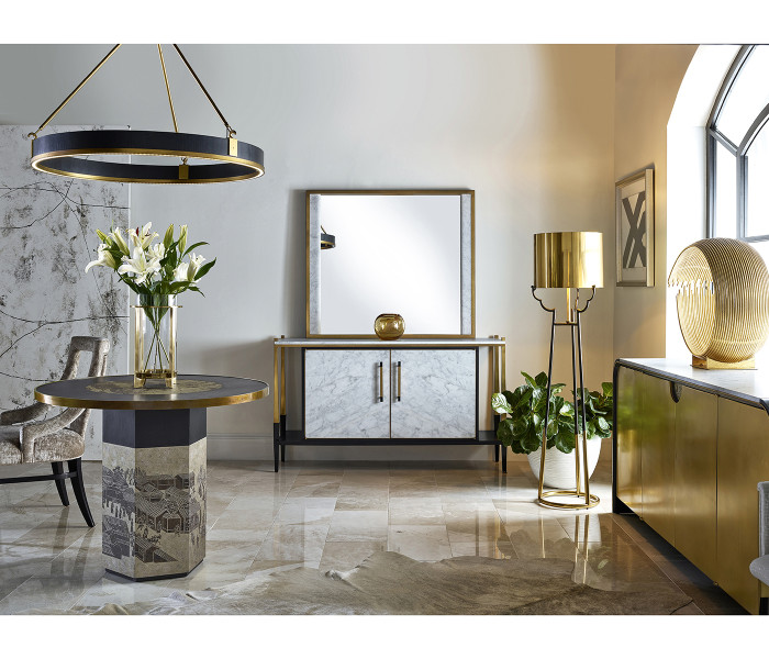 Round Contemporary Ebonised Oak & Brass Chandelier