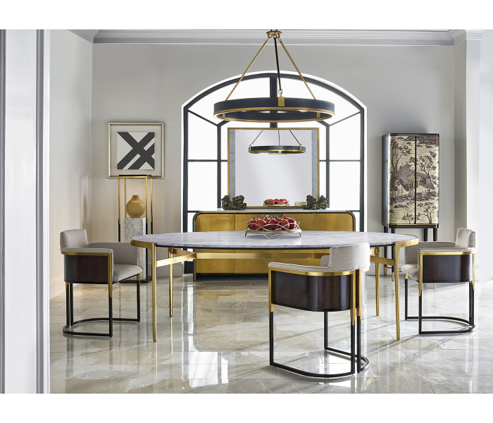 Round Contemporary Ebonised Oak & Brass Chandelier