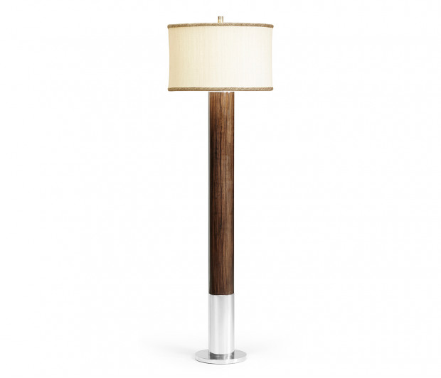 Circular Campaign Style Dark Santos Rosewood & White Stainless Steel Floor Lamp