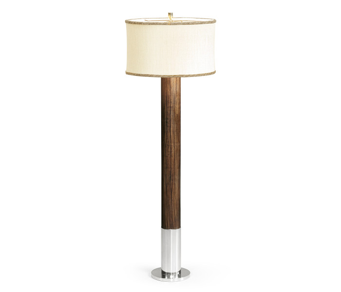 Circular Campaign Style Dark Santos Rosewood & White Stainless Steel Floor Lamp