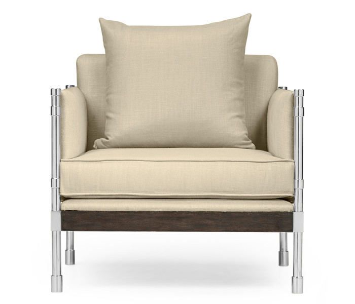 Campaign Style Dark Santos Rosewood Sofa Chair, Upholstered in MAZO Campaign Style Dark Santos Rosewood Sofa Chair, Upholstered in MAZO
