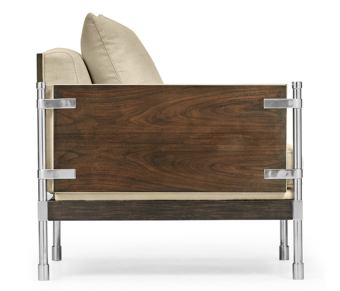 Campaign Style Dark Santos Rosewood Sofa Chair, Upholstered in MAZO Campaign Style Dark Santos Rosewood Sofa Chair, Upholstered in MAZO