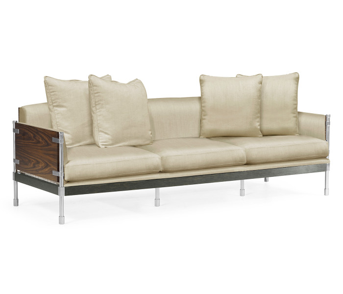 Campaign Style Dark Santos Rosewood Sofa, Upholstered in MAZO Campaign Style Dark Santos Rosewood Sofa, Upholstered in MAZO