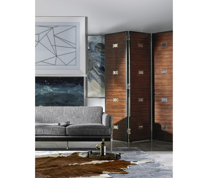 Campaign Style Dark Santos Rosewood Sofa, Upholstered in MAZO Campaign Style Dark Santos Rosewood Sofa, Upholstered in MAZO