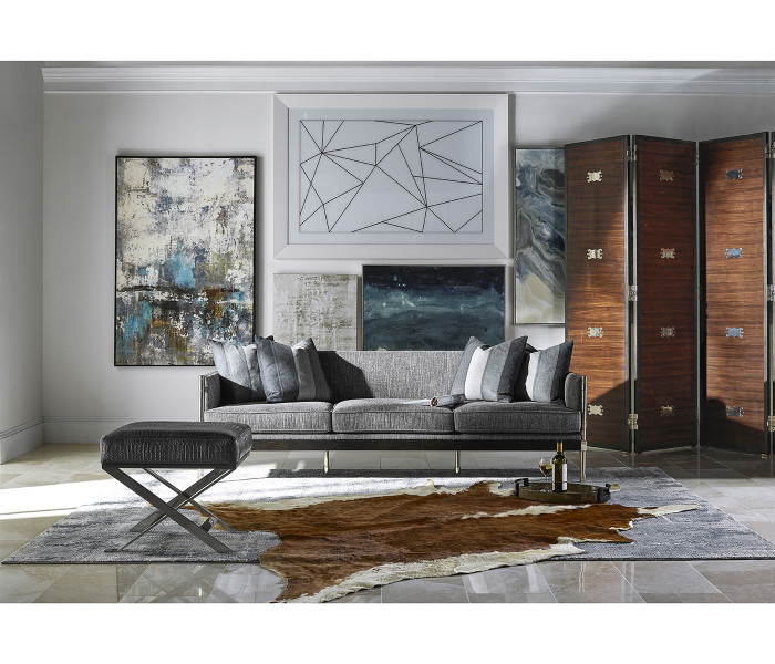 Campaign Style Dark Santos Rosewood Sofa, Upholstered in MAZO Campaign Style Dark Santos Rosewood Sofa, Upholstered in MAZO
