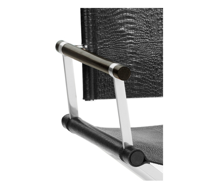 Campaign Style Dark Santos Rosewood Directors Chair, Upholstered in Faux Black Croc Leather Campaign Style Dark Santos Rosewood Directors Chair, Upholstered in Faux Black Croc Leather