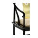 Asian Fusion Rounded Black Gloss & Brass Dining Arm Chair, Upholstered in MAZO