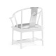 Asian Fusion Rounded White Gloss & Stainless Steel Dining Arm Chair, Upholstered in Silver Silk