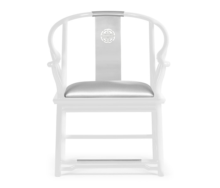 Asian Fusion Rounded White Gloss & Stainless Steel Dining Arm Chair, Upholstered in Silver Silk Asian Fusion Rounded White Gloss & Stainless Steel Dining Arm Chair, Upholstered in Silver Silk
