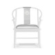 Asian Fusion Rounded White Gloss & Stainless Steel Dining Arm Chair, Upholstered in Silver Silk