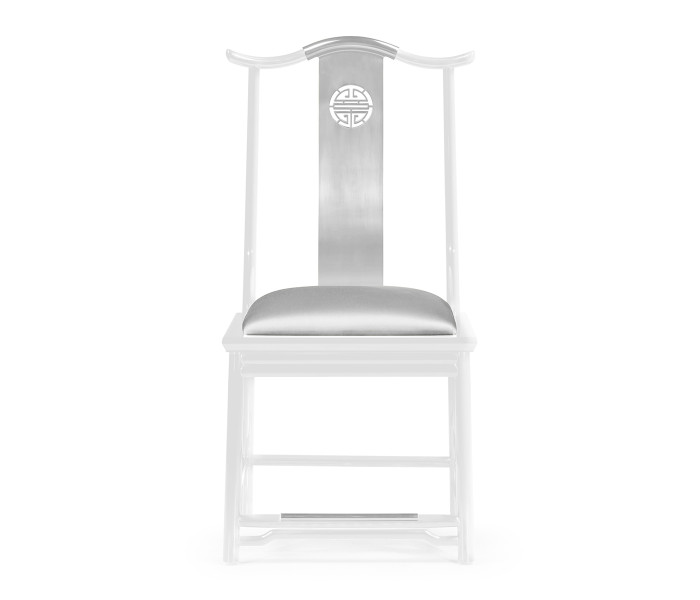 Asian Fusion White Gloss & Stainless Steel Dining Side Chair, Upholstered in Silver Silk