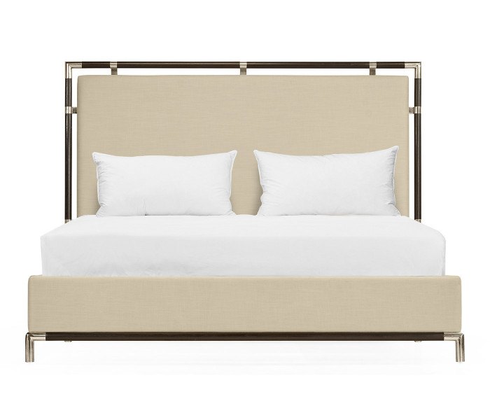 Campaign Style Ebonised Oak Cali King Bed, Upholstered in MAZO