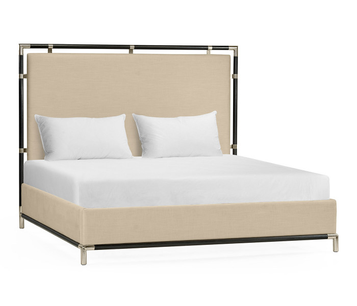 Campaign Style Ebonised Oak Cali King Bed, Upholstered in MAZO