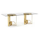 87" Fusion Rectangular Chinoiserie Antique Etched Brass Dining Table with Clear Glass Top