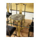 87" Fusion Rectangular Chinoiserie Antique Etched Brass Dining Table with Clear Glass Top