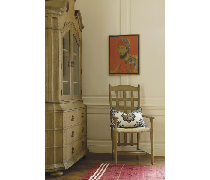 Oulton Vintage Oak Cabinet with Glass Doors & Wooden Shelves
