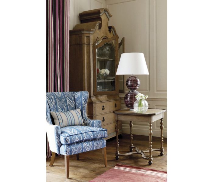 Oulton Vintage Oak Cabinet with Glass Doors & Wooden Shelves