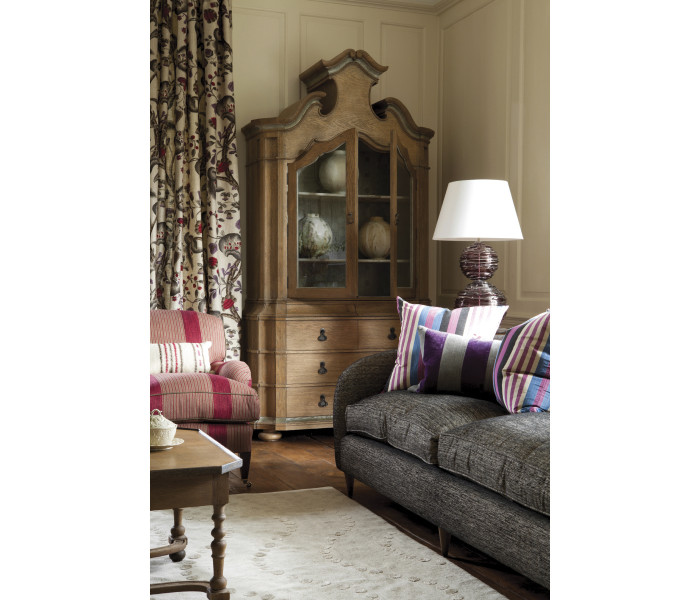 Oulton Vintage Oak Cabinet with Glass Doors & Wooden Shelves