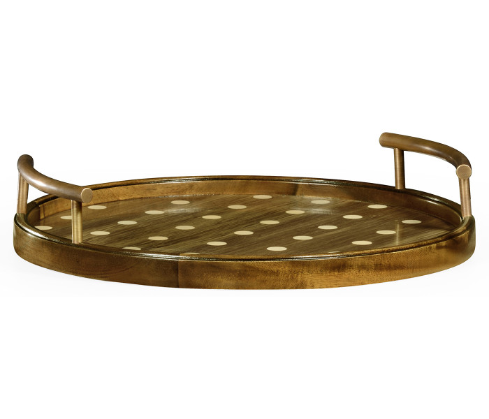 Small Circular Natural Acacia & Polka Dot Tray