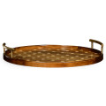 Large Circular Natural Acacia & Polka Dot Tray