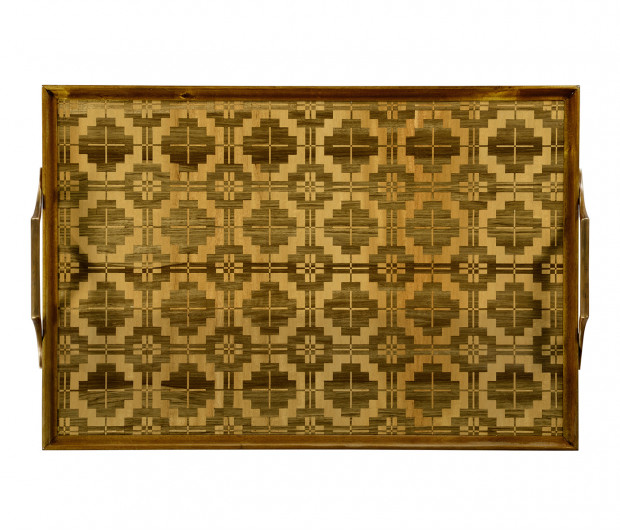 Rectangular Natural Acacia & Geometric Inlaid Tray