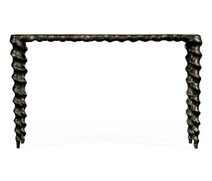 Karinta Antique Brass Console Table with Oyster Veneer Top