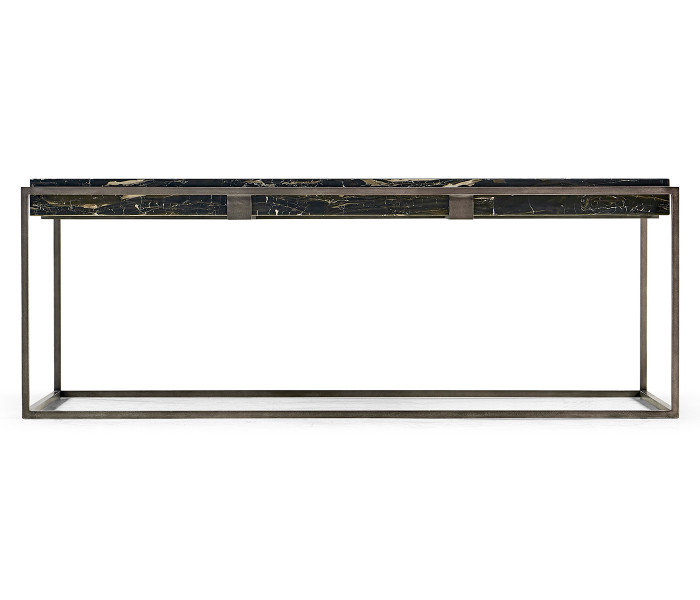 Rectangular Iron Cocktail Table with a Black Marble Top