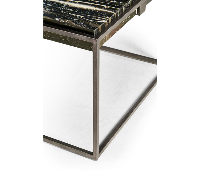 Rectangular Iron Cocktail Table with a Black Marble Top