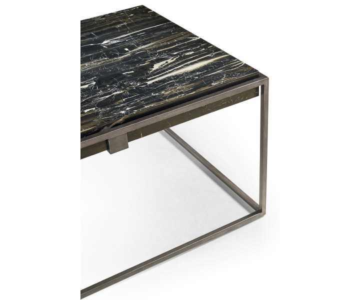 Rectangular Iron Cocktail Table with a Black Marble Top