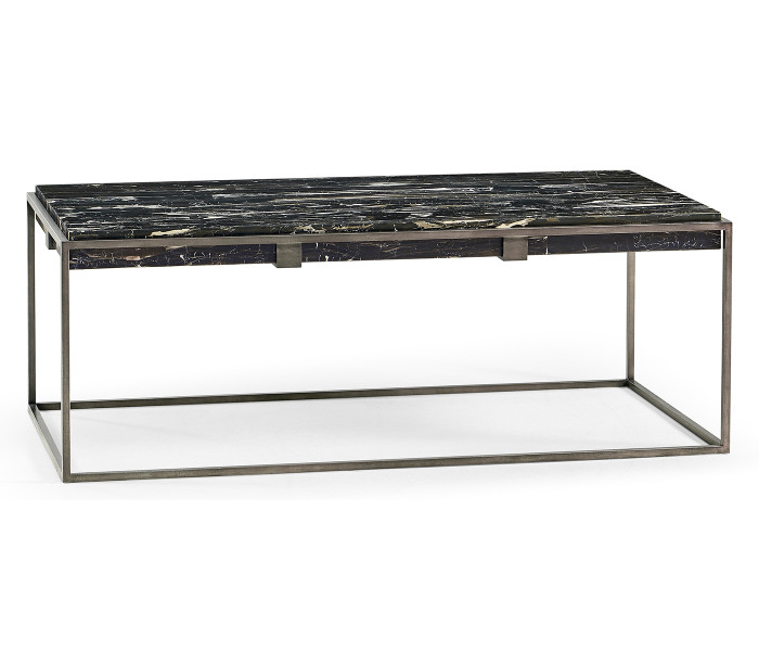 Rectangular Iron Cocktail Table with a Black Marble Top