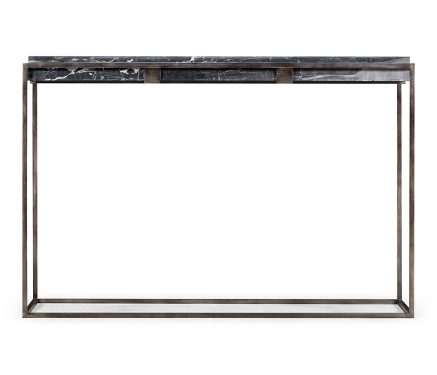 Rectangular Iron Console Table with a Black Marble Top