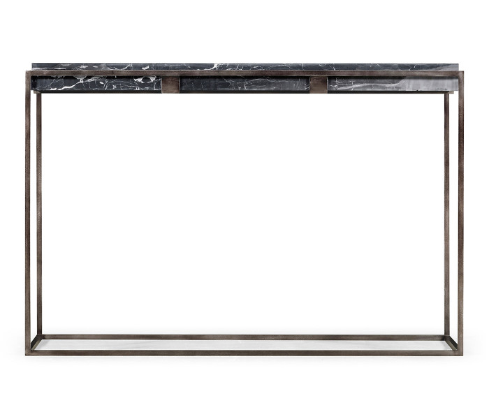 Rectangular Iron Console Table with a Black Marble Top