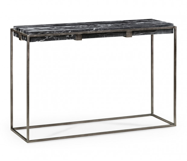 Rectangular Iron Console Table with a Black Marble Top