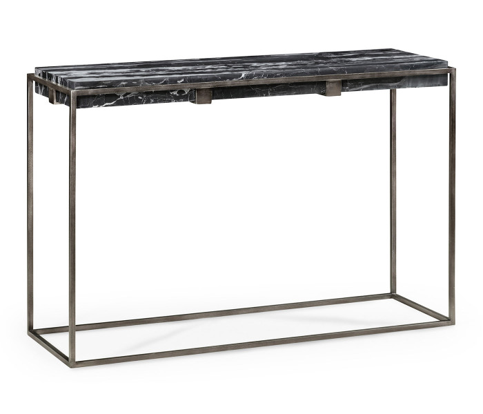 Rectangular Iron Console Table with a Black Marble Top