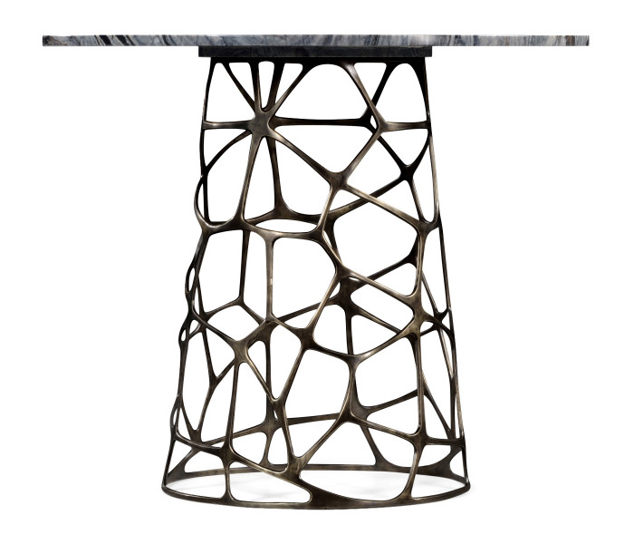 Round Geometic Brass Coffee Table with a Grey Marble Top