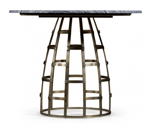 36" Round Geometric Dome Brass Breakfast Table with a Grey Marble Top