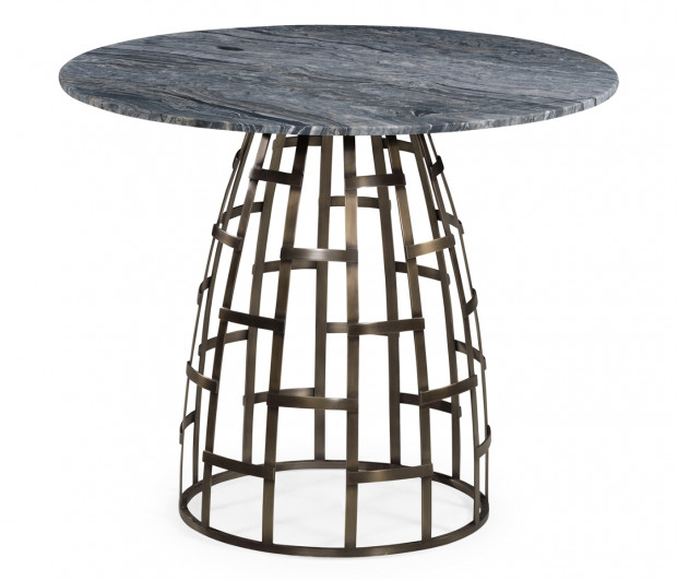36" Round Geometric Dome Brass Breakfast Table with a Grey Marble Top