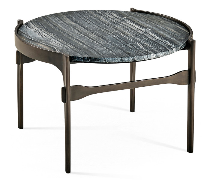 Low Round Solid Brass Coffee Table with a Grey Marble Top