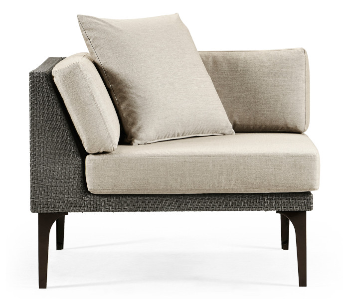 36" Dark Grey Rattan Corner Sofa Sectional, Upholstered in Standard Outdoor Fabric