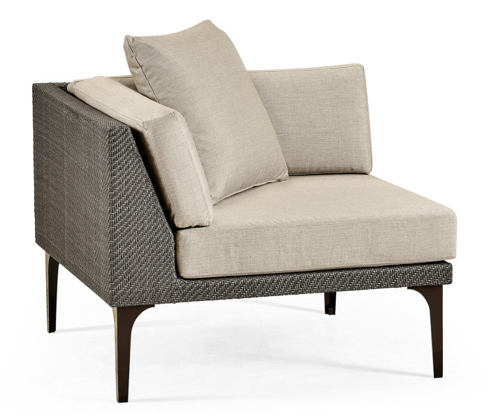 36" Dark Grey Rattan Corner Sofa Sectional, Upholstered in Standard Outdoor Fabric