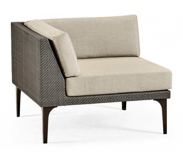 36" Dark Grey Rattan Corner Sofa Sectional, Upholstered in Standard Outdoor Fabric