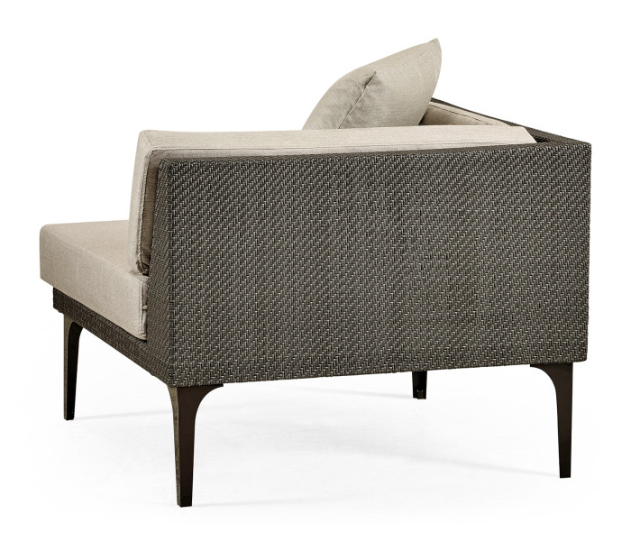 36" Dark Grey Rattan Corner Sofa Sectional, Upholstered in Standard Outdoor Fabric