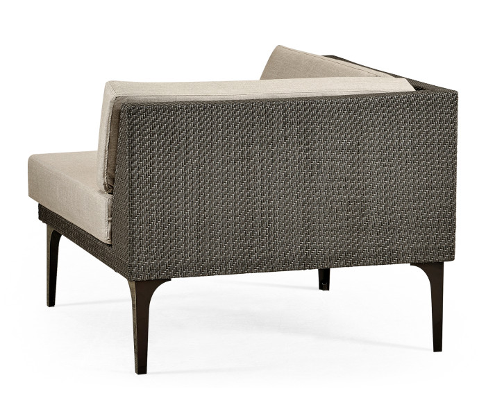 36" Dark Grey Rattan Corner Sofa Sectional, Upholstered in Standard Outdoor Fabric