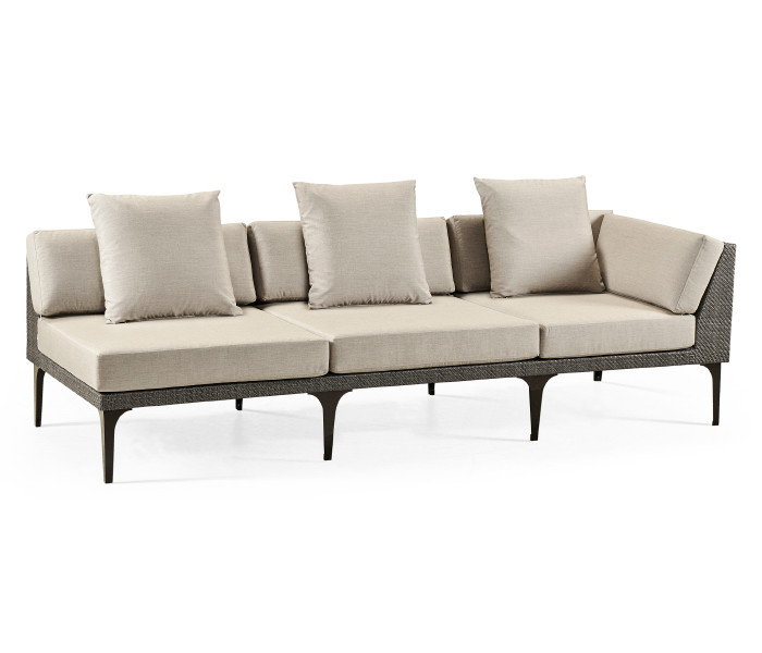 98" Dark Grey Rattan Left Three–Seat Sofa Sectional, Upholstered in Standard Outdoor Fabric