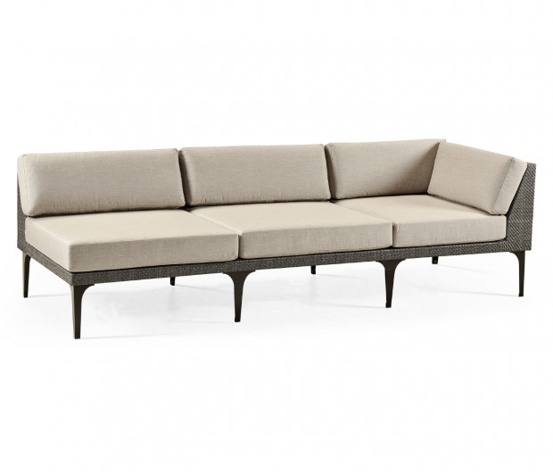 98" Dark Grey Rattan Left Three–Seat Sofa Sectional, Upholstered in Standard Outdoor Fabric