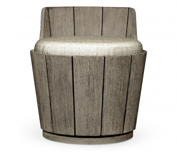 Swivel Grey Storage Bucket Stool, Upholstered in Standard Outdoor Fabric